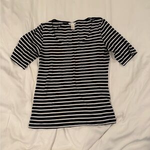 Navy and White Striped Women's Top